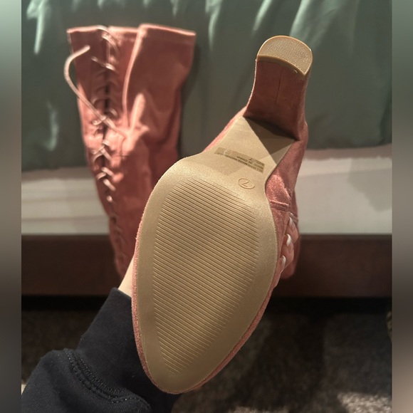 Pastel Pink Lace Up Thigh High Boots - Picture 2 of 3